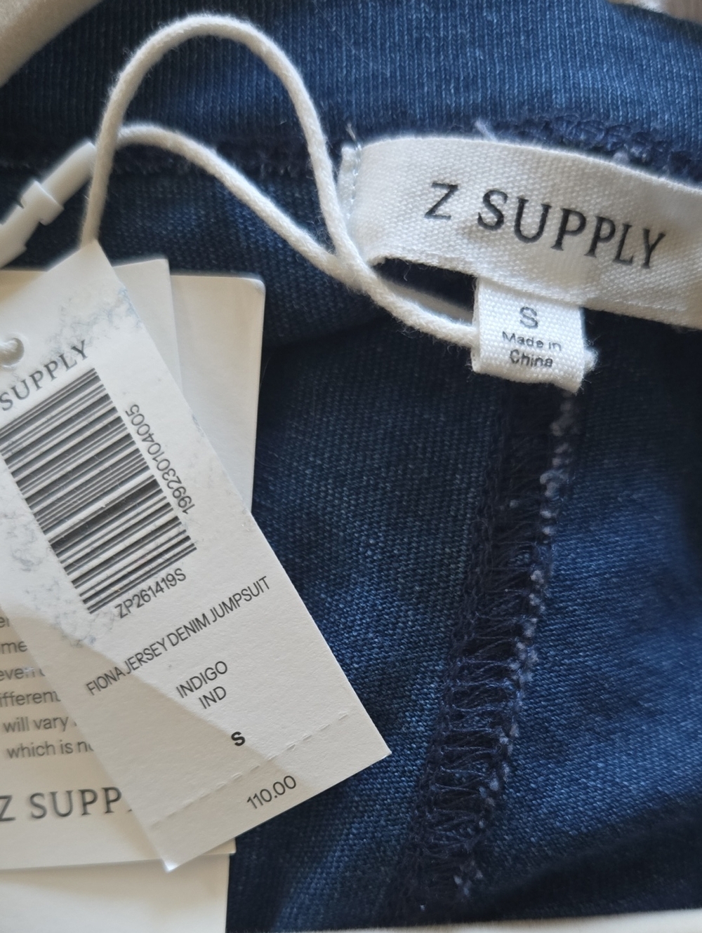 NEW Z Supply Fiona Jersey Denim Jumpsuit 100% Cotton Indigo Blue Color - S - Picture 5 of 8